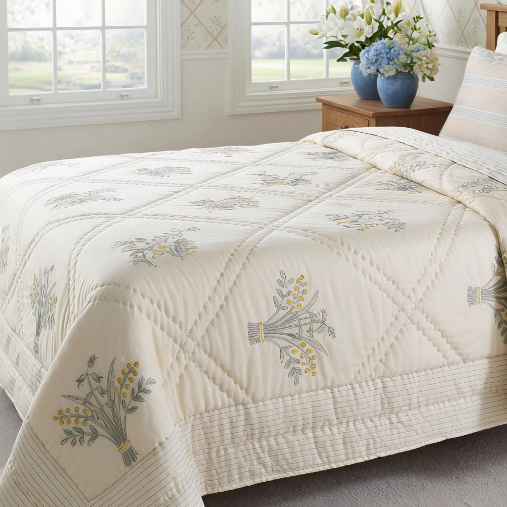 Hand Block Printed Cotton Queen Size Quilt 261214