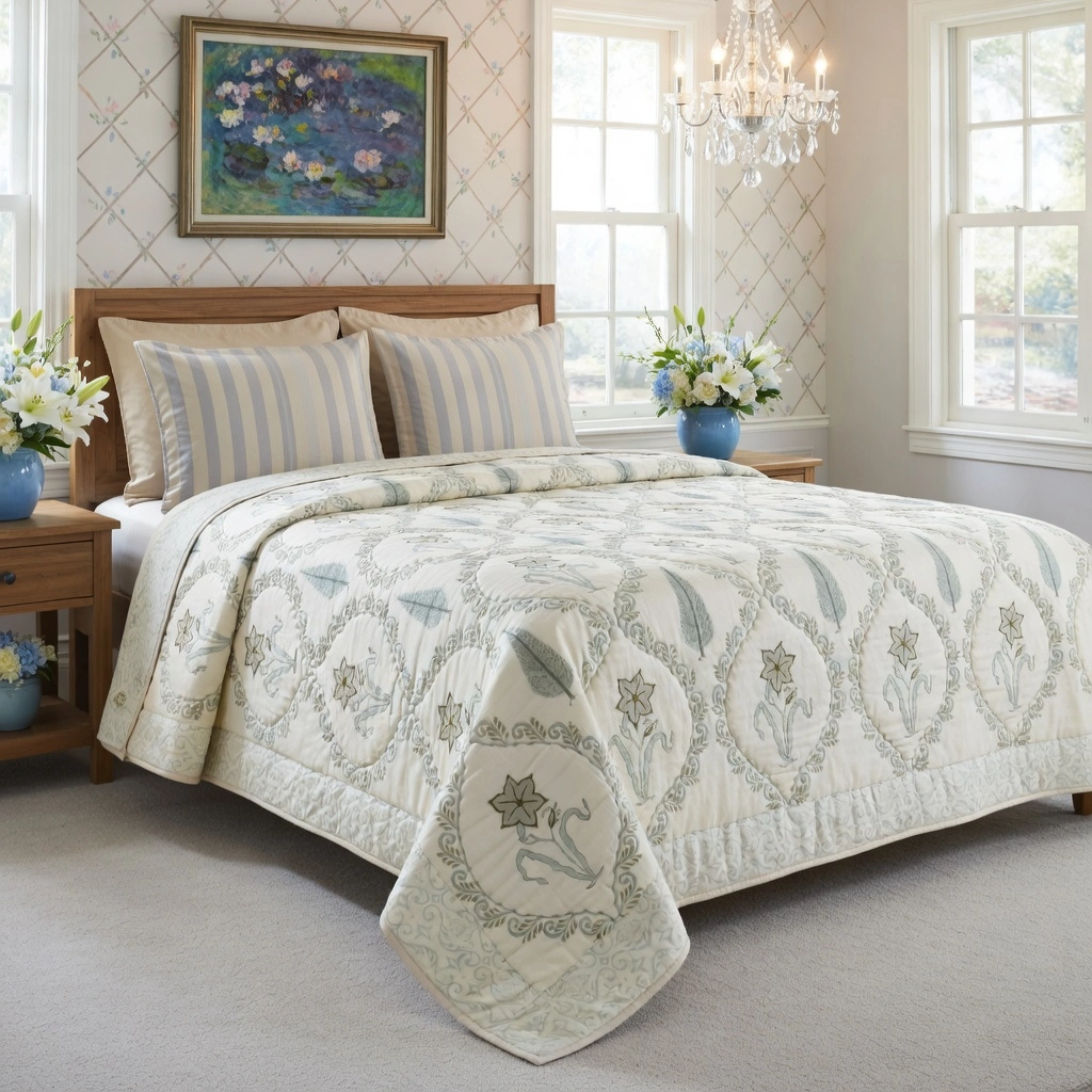 Hand Block Printed Cotton Queen Size Quilt 261215