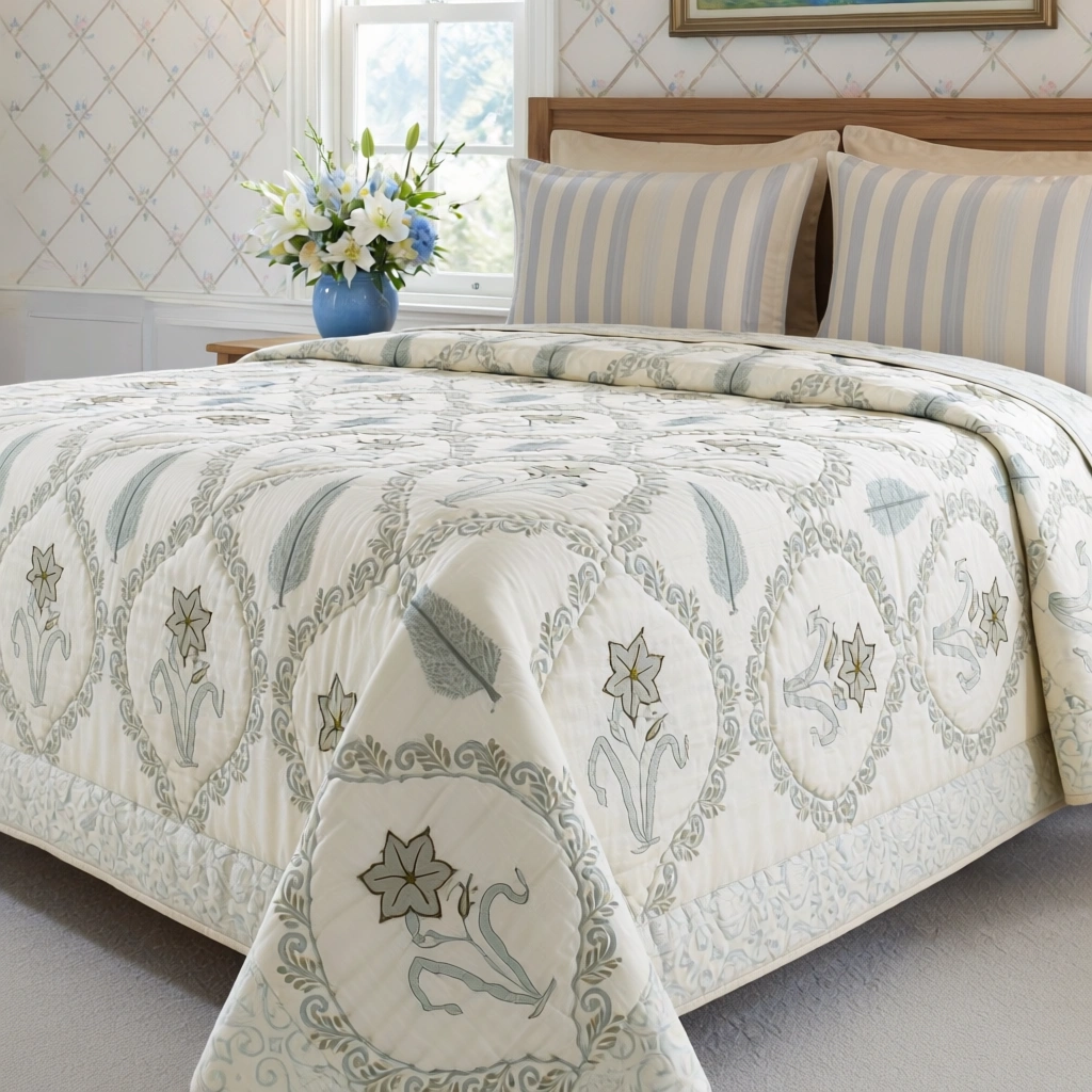 Hand Block Printed Cotton Queen Size Quilt 261215
