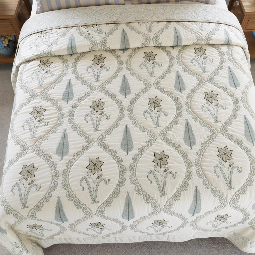 Hand Block Printed Cotton Queen Size Quilt  261215