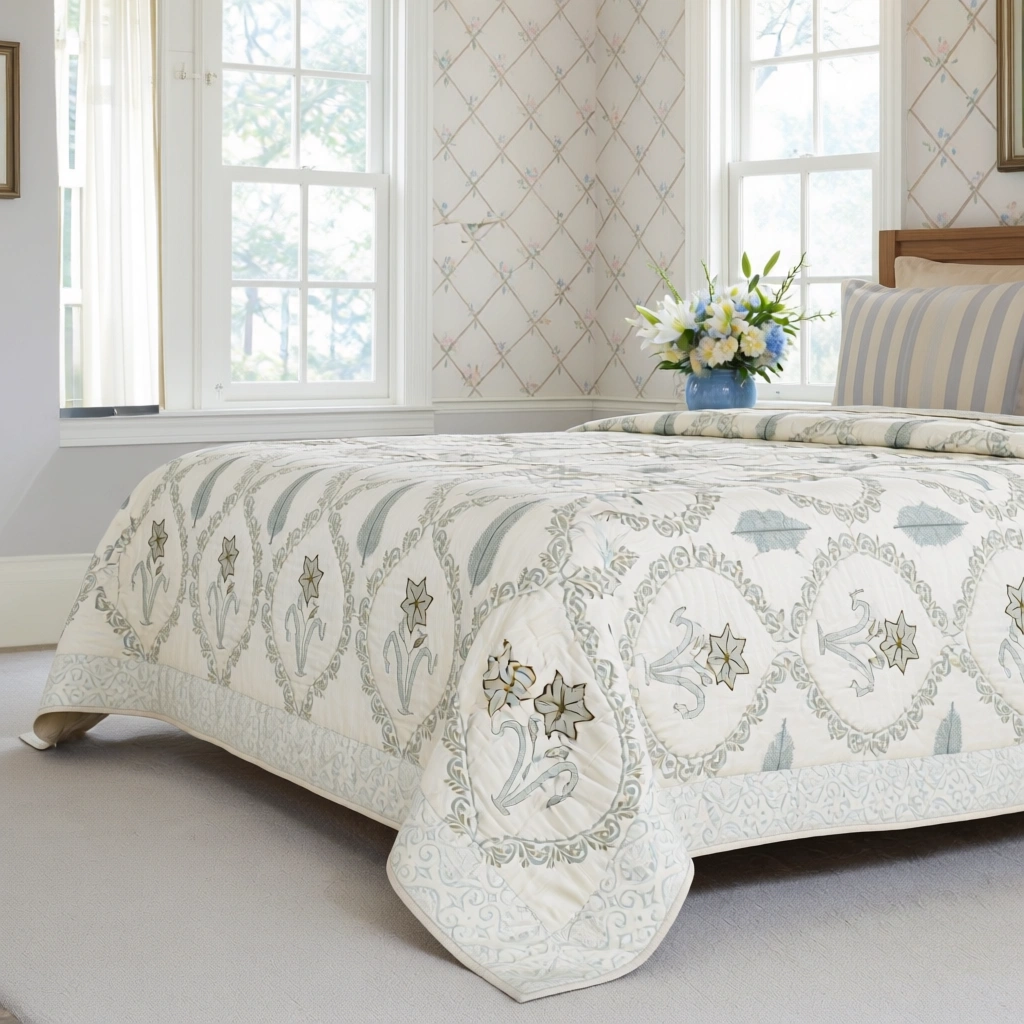 Hand Block Printed Cotton Queen Size Quilt  261215