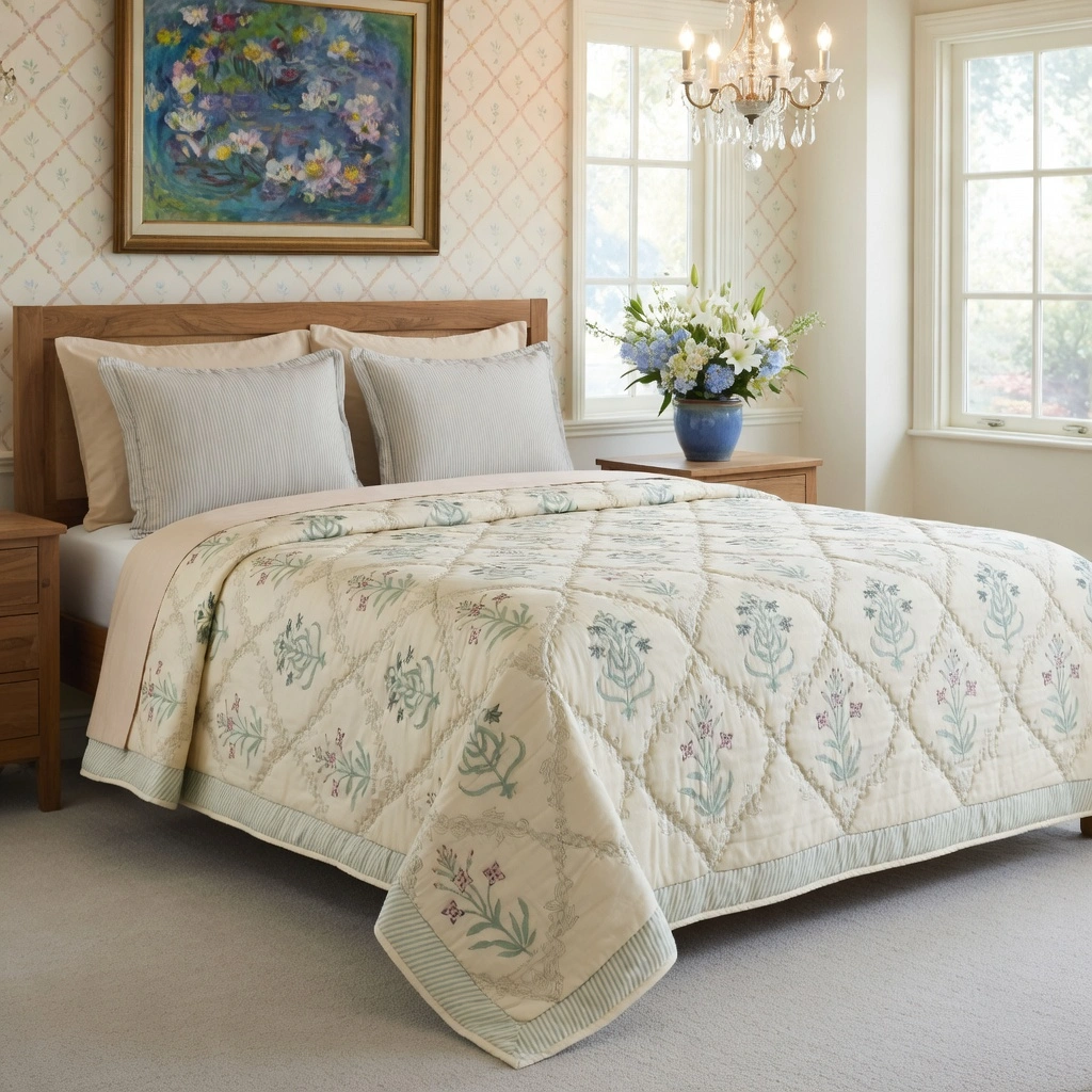 Hand Block Printed Cotton Queen Size Quilt 261216