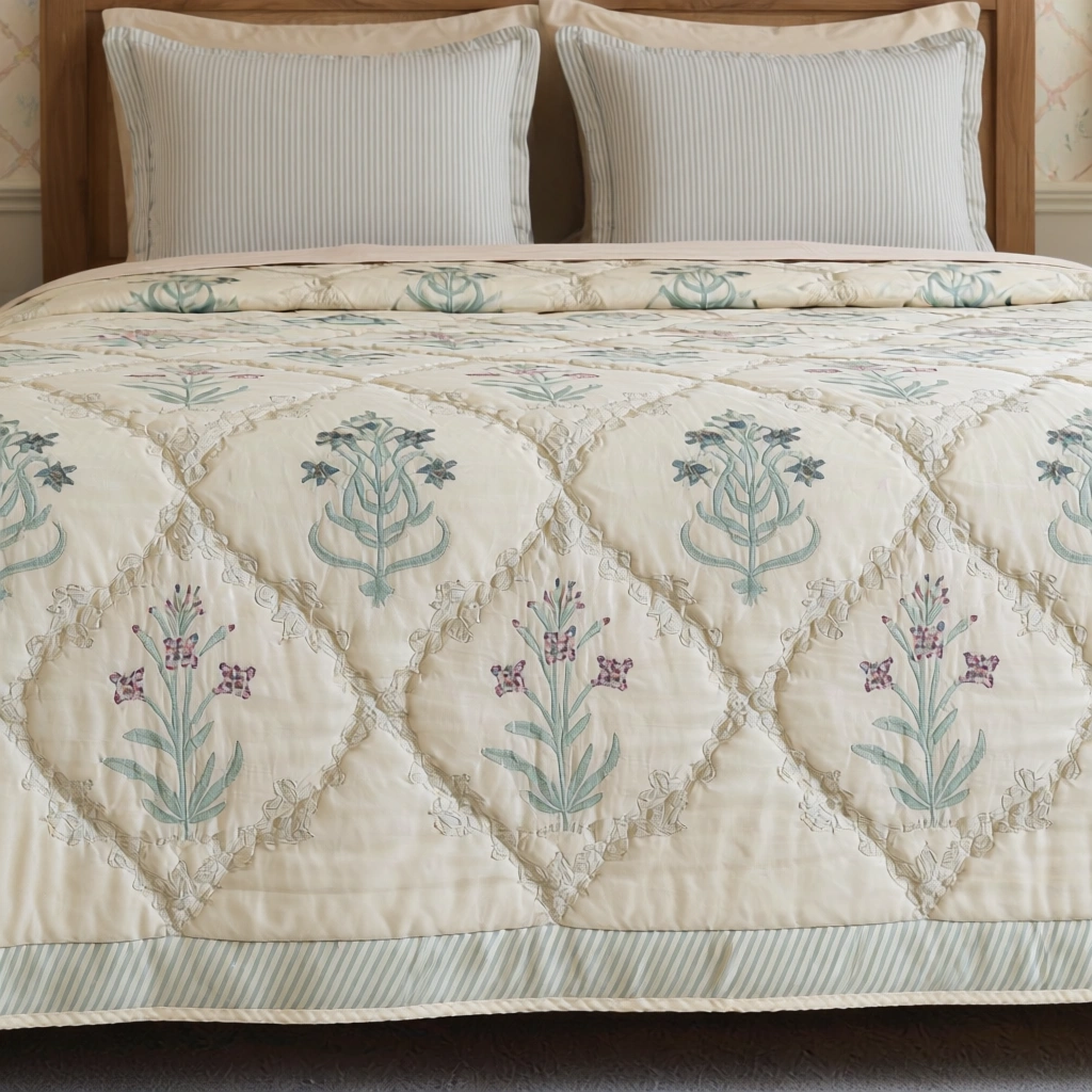 Hand Block Printed Cotton Queen Size Quilt 261216