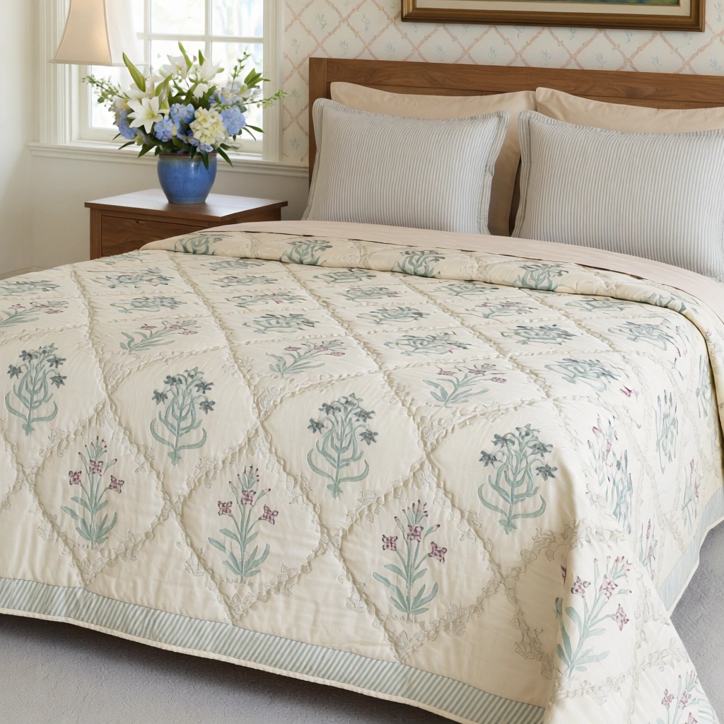 Hand Block Printed Cotton Queen Size Quilt 261216