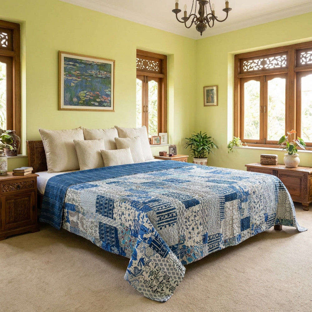 Image of Hand Quilted Kantha Patchwork Quilt – Artisan-Made Elegance by Roopantaran | 262011