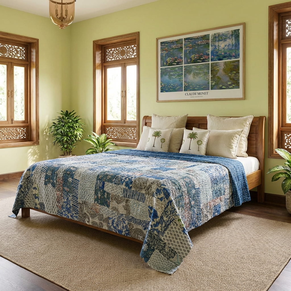 Hand Quilted Kantha Patchwork Quilt  Artisan-Made Elegance by Roopantaran  262013