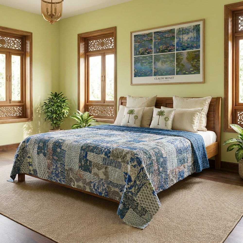 Image of Hand Quilted Kantha Patchwork Quilt – Artisan-Made Elegance by Roopantaran | 262013