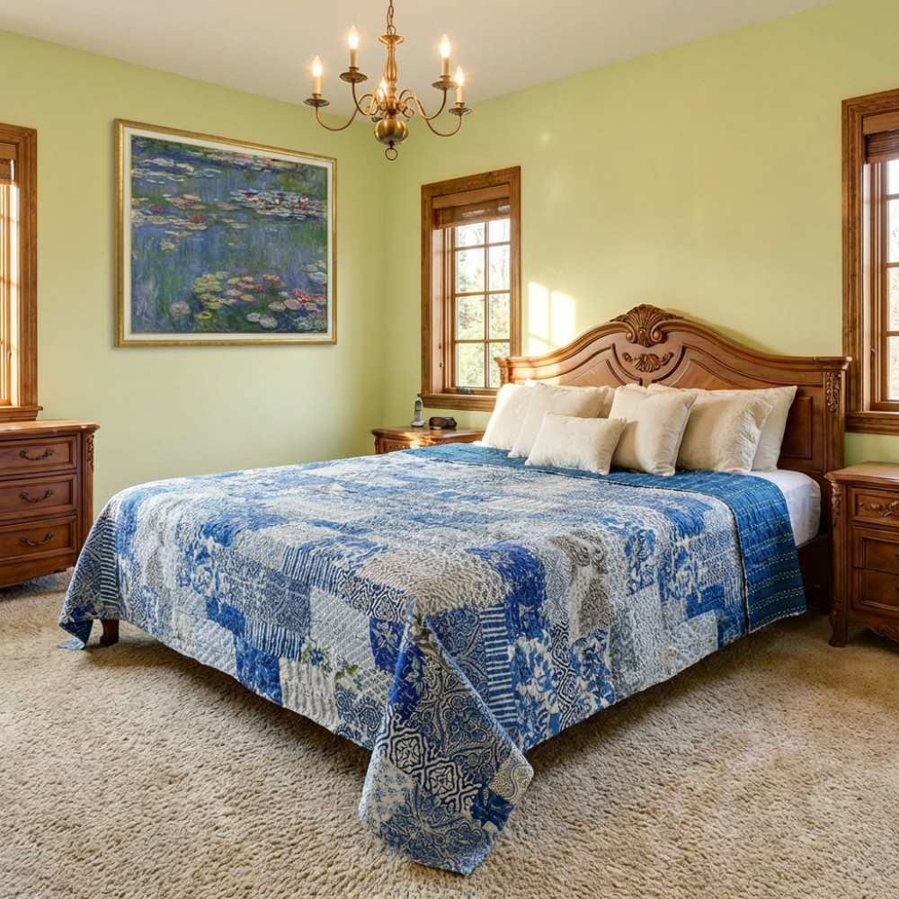 Image of Hand Quilted Kantha Patchwork Quilt – Artisan-Made Elegance by Roopantaran | 262014