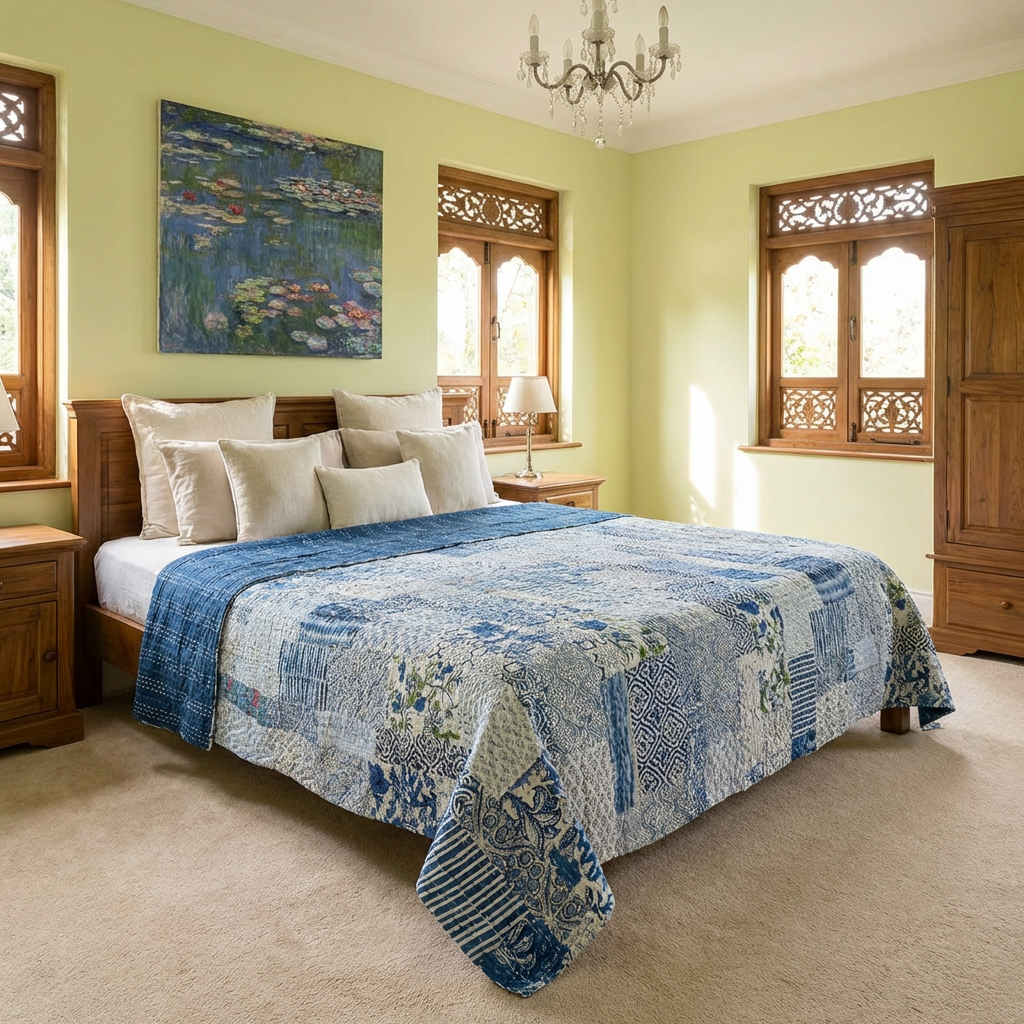 Hand Quilted Kantha Patchwork Quilt Artisan-Made Elegance by Roopantaran 262015