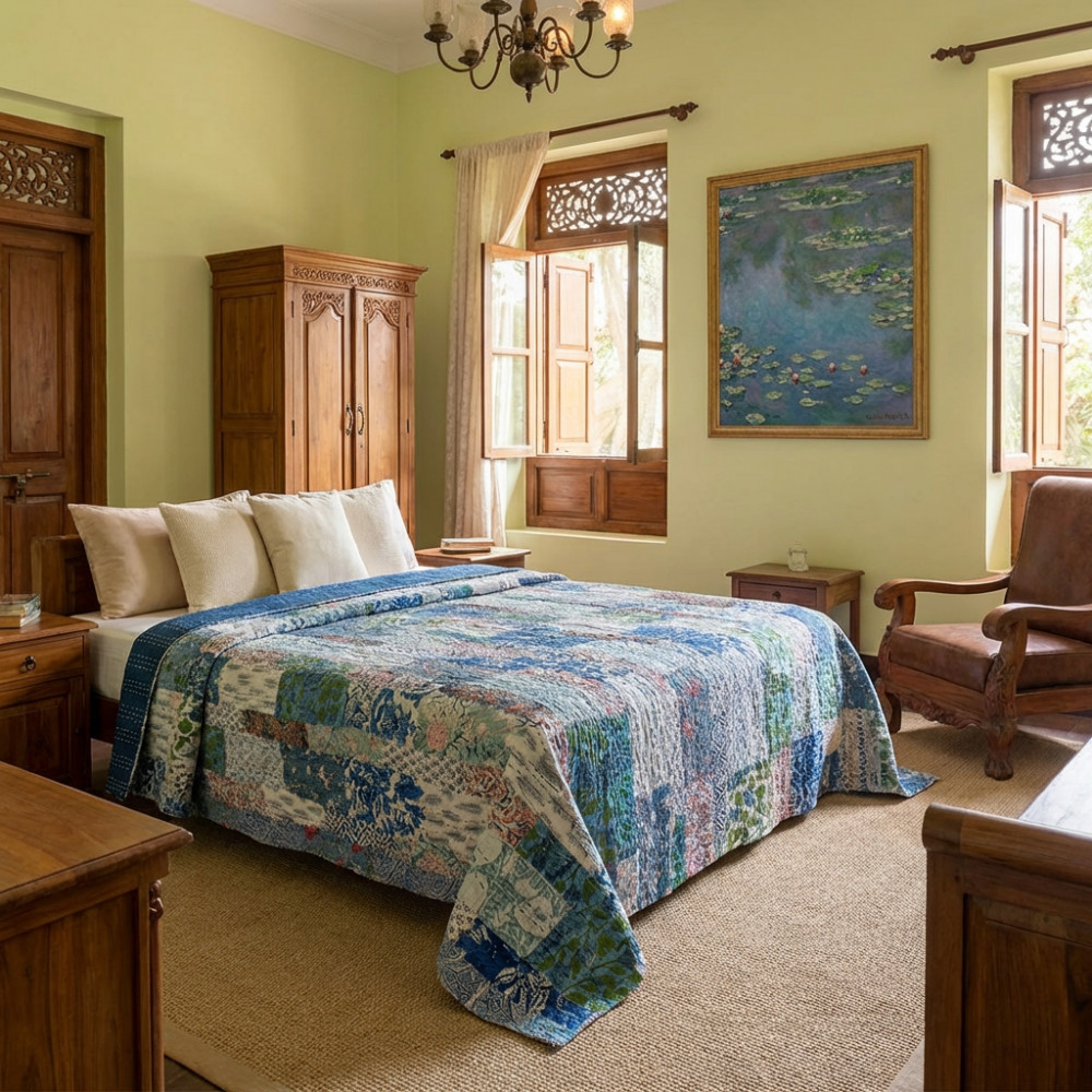 Image of Hand Quilted Kantha Patchwork Quilt – Artisan-Made Elegance by Roopantaran | 262017