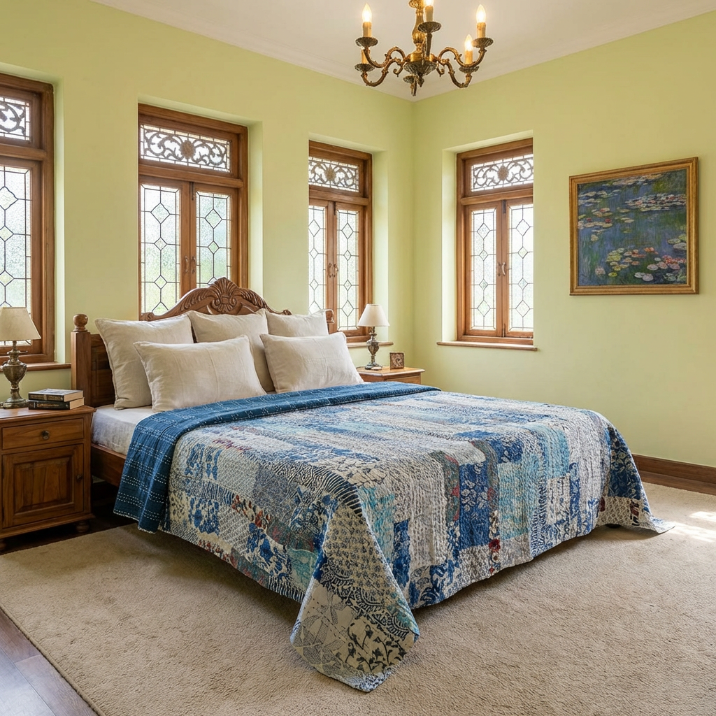 Hand Quilted Kantha Patchwork Quilt  Artisan-Made Elegance by Roopantaran  262018