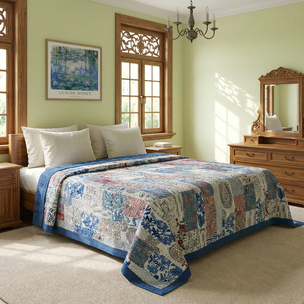 Hand Quilted Kantha Patchwork Quilt Artisan-Made Elegance by Roopantaran 262019