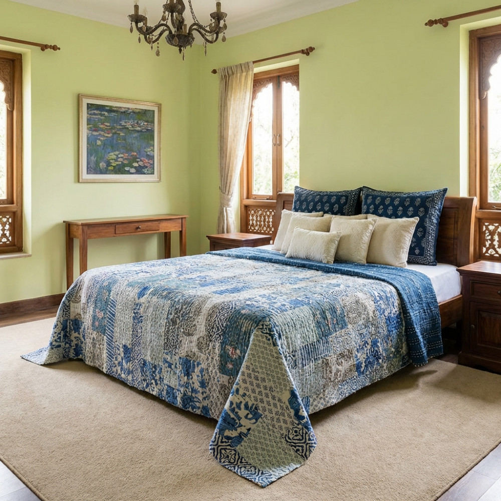 Image of Hand Quilted Kantha Patchwork Quilt – Artisan-Made Elegance by Roopantaran | 262020