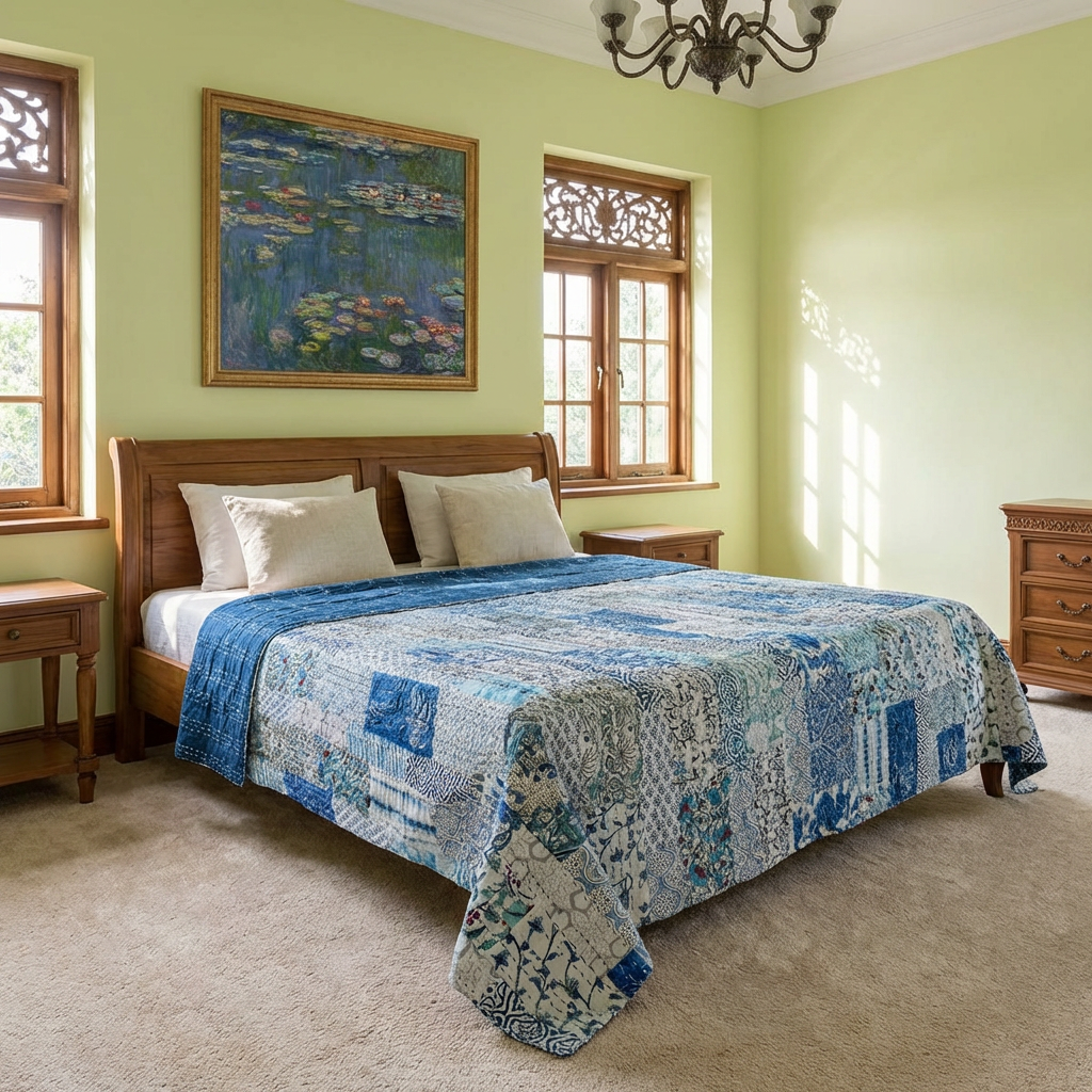 Hand Quilted Kantha Patchwork Quilt Artisan-Made Elegance by Roopantaran 262022