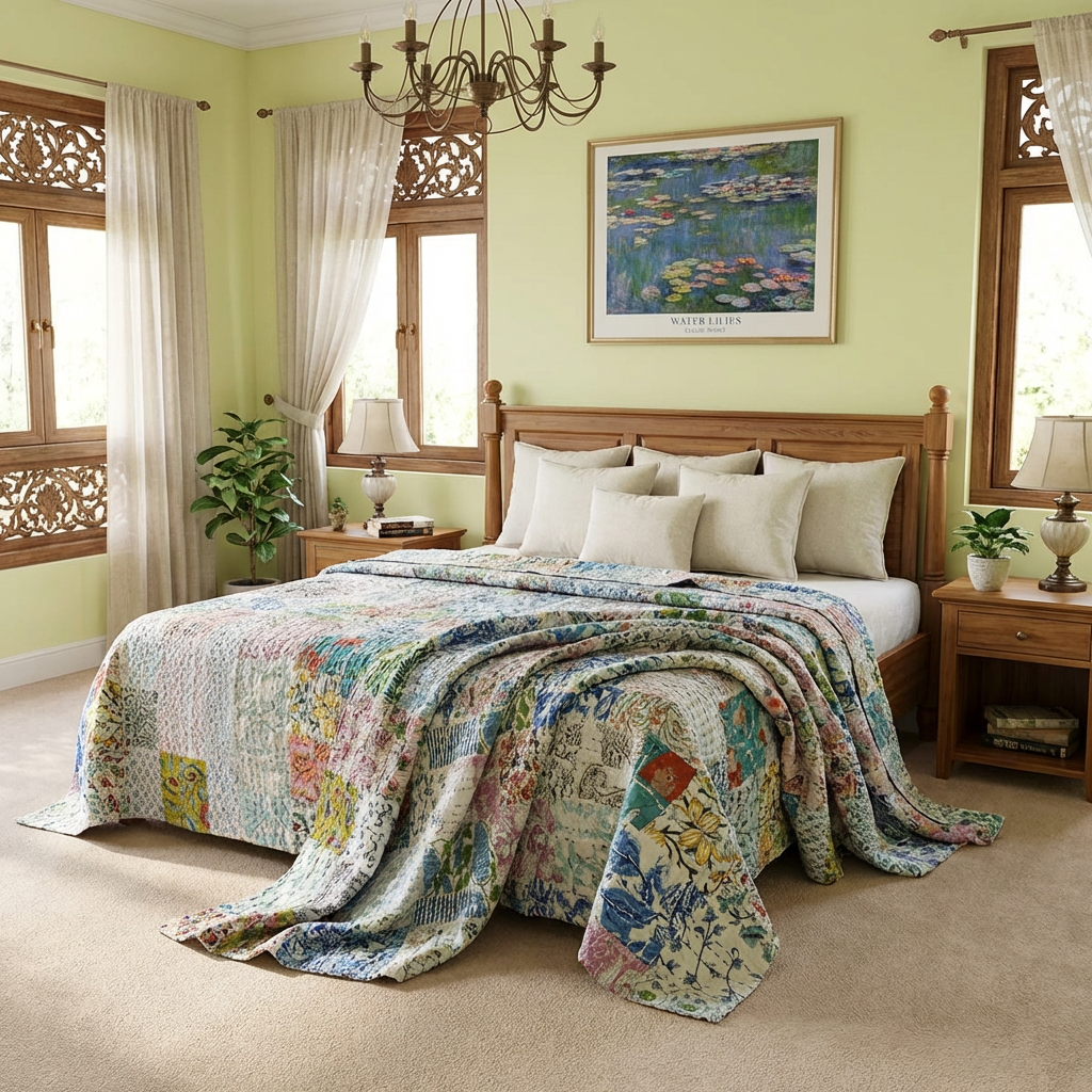 Hand Quilted Kantha Patchwork Quilt Artisan-Made Elegance by Roopantaran 262023