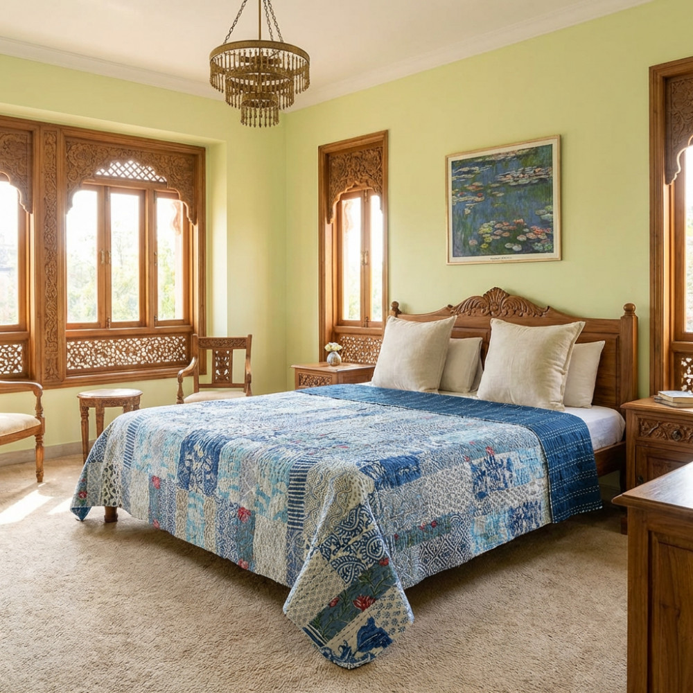 Image of Hand Quilted Kantha Patchwork Quilt – Artisan-Made Elegance by Roopantaran | 262024