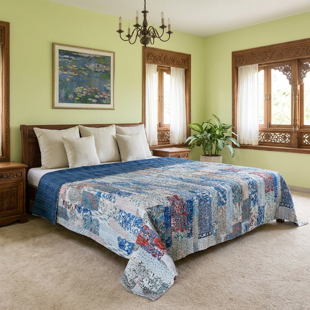 Hand Quilted Kantha Patchwork Quilt  Artisan-Made Elegance by Roopantaran  262025