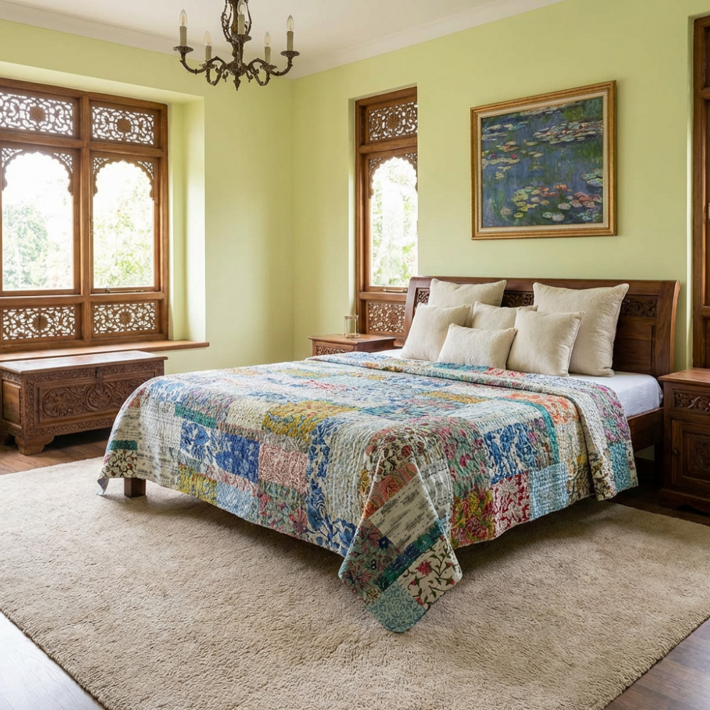 Image of Hand Block Printed Cotton Twin Size Kantha | 262027