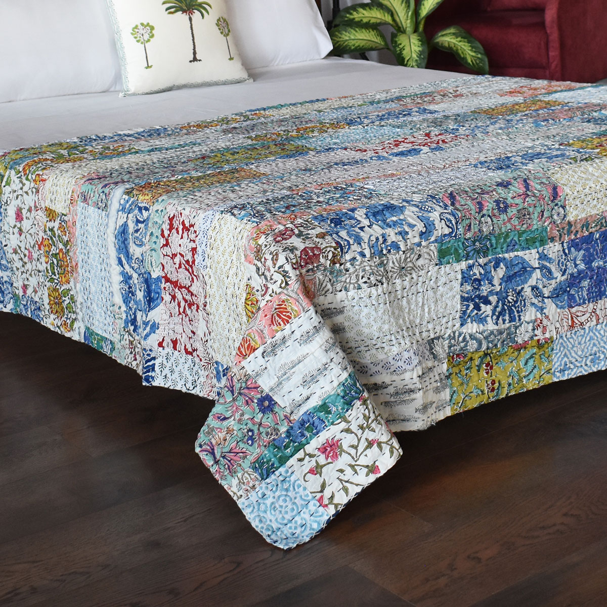 Hand Block Printed Cotton Twin Size Kantha  262027