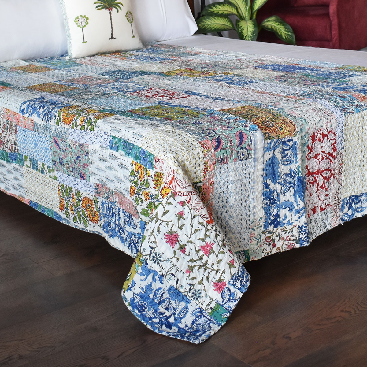 Hand Block Printed Cotton Twin Size Kantha  262027