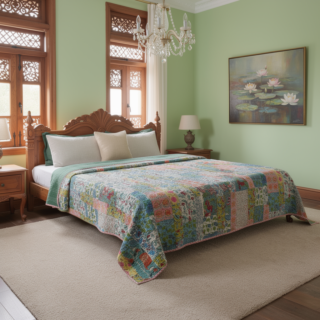 Hand Quilted Kantha Patchwork Quilt Artisan-Made Elegance by Roopantaran 262028