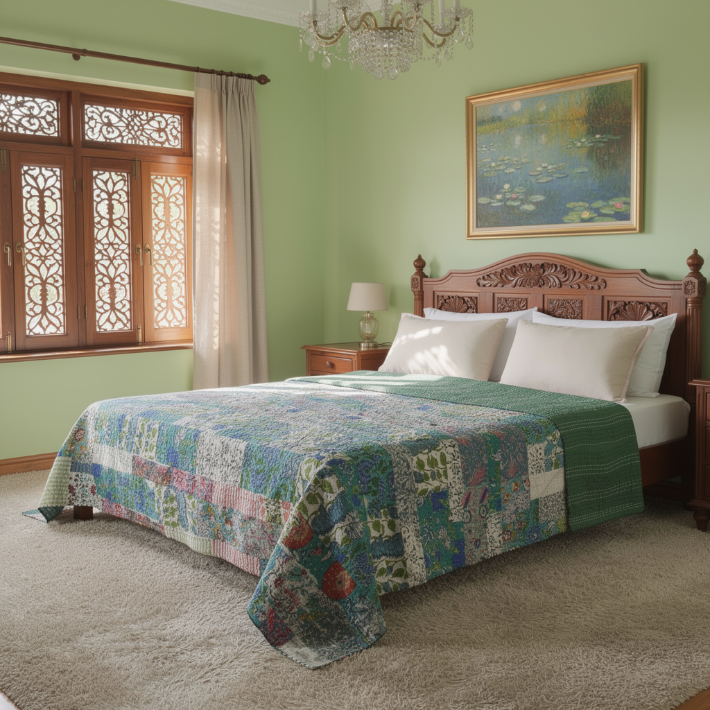 Hand Quilted Kantha Patchwork Quilt  Artisan-Made Elegance by Roopantaran  262029