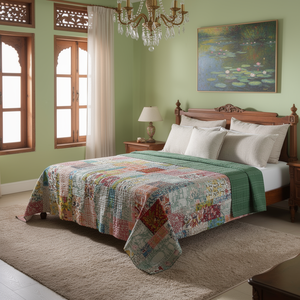 Hand Quilted Kantha Patchwork Quilt Artisan-Made Elegance by Roopantaran 262031