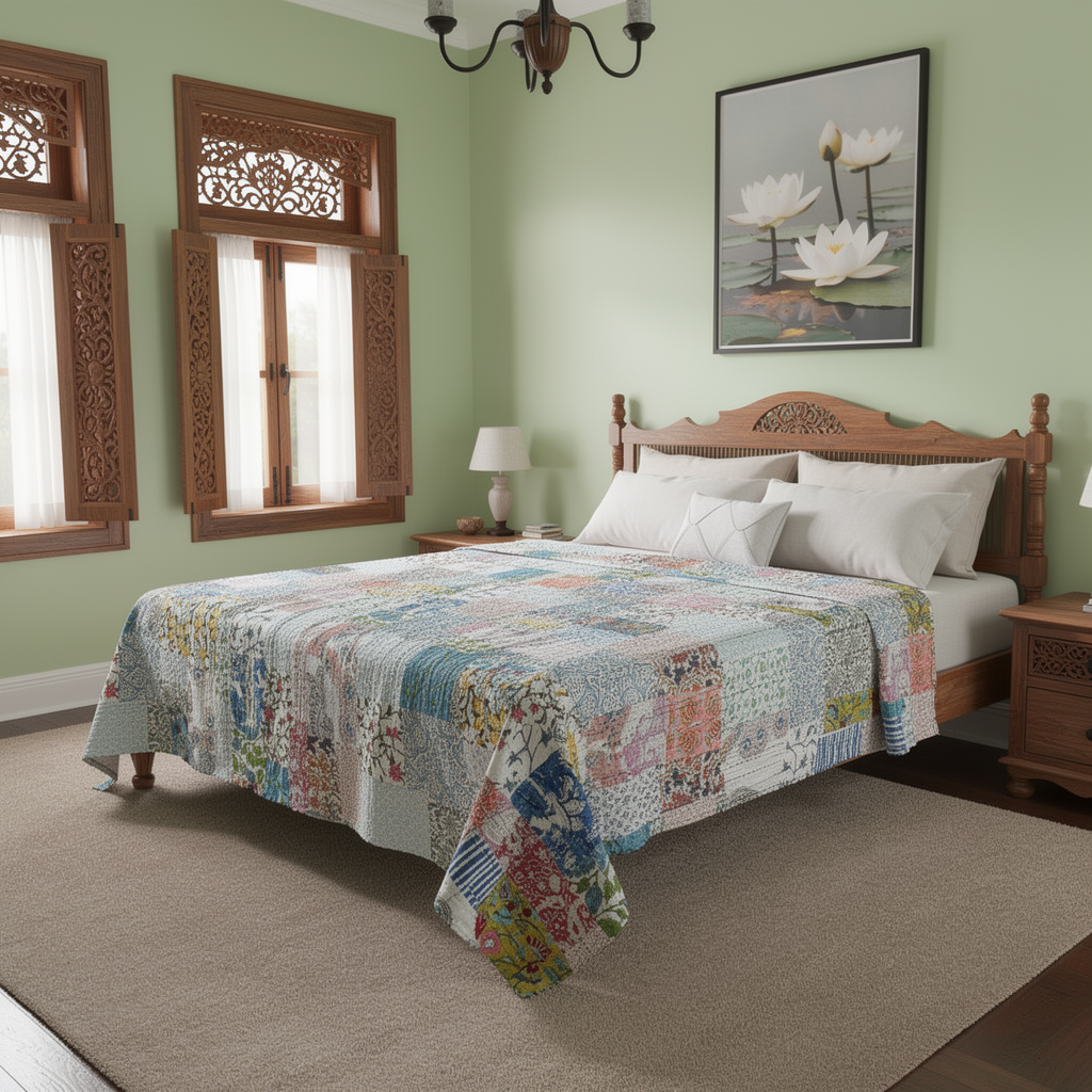 Hand Quilted Kantha Patchwork Quilt Artisan-Made Elegance by Roopantaran 262032