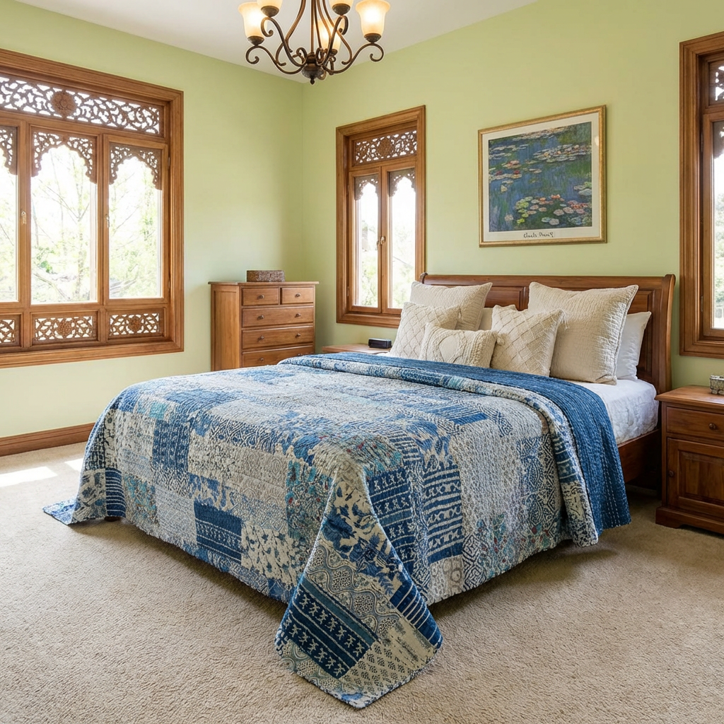 Hand Quilted Kantha Patchwork Quilt Artisan-Made Elegance by Roopantaran 262035