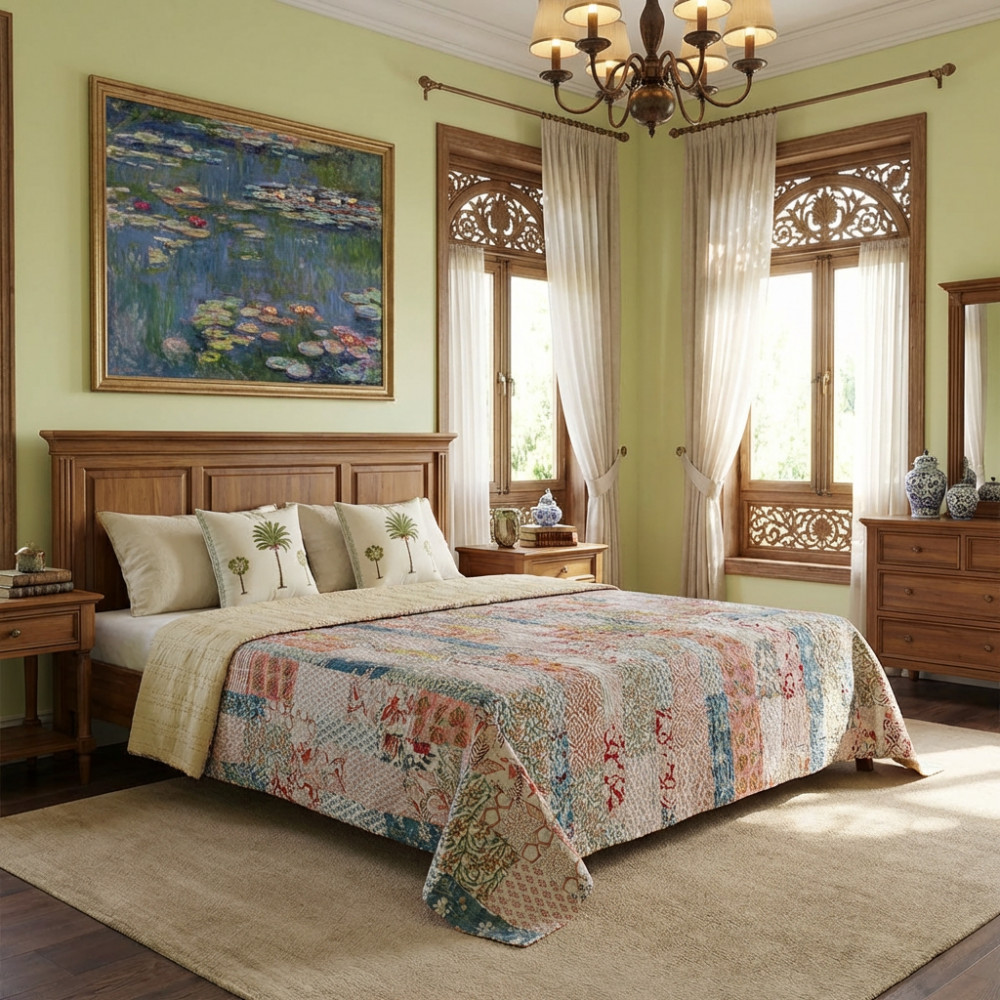 Image of Hand Quilted Kantha Patchwork Quilt – Artisan-Made Elegance by Roopantaran | 262037