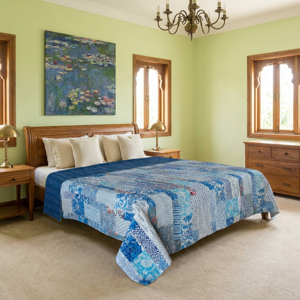 Image of Hand Quilted Kantha Patchwork Quilt – Artisan-Made Elegance by Roopantaran | 262039