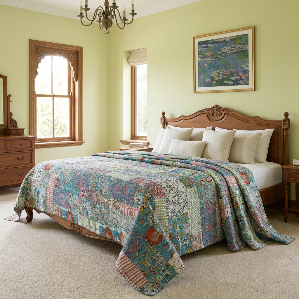 Hand Quilted Kantha Patchwork Quilt Artisan-Made Elegance by Roopantaran 262040