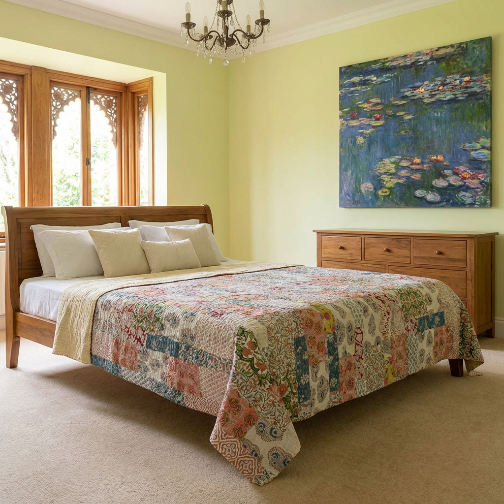Hand Quilted Kantha Patchwork Quilt Artisan-Made Elegance by Roopantaran 262042