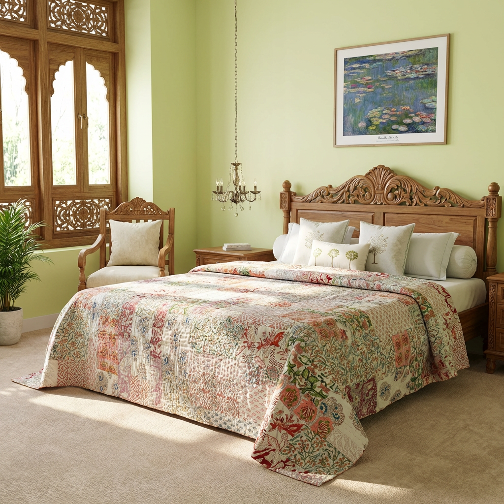 Hand Quilted Kantha Patchwork Quilt Artisan-Made Elegance by Roopantaran 262043