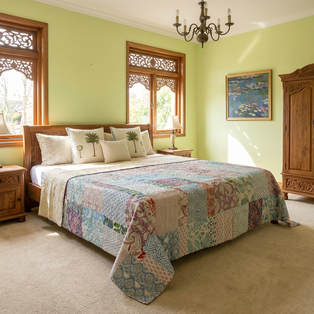 Hand Quilted Kantha Patchwork Quilt Artisan-Made Elegance by Roopantaran 262045