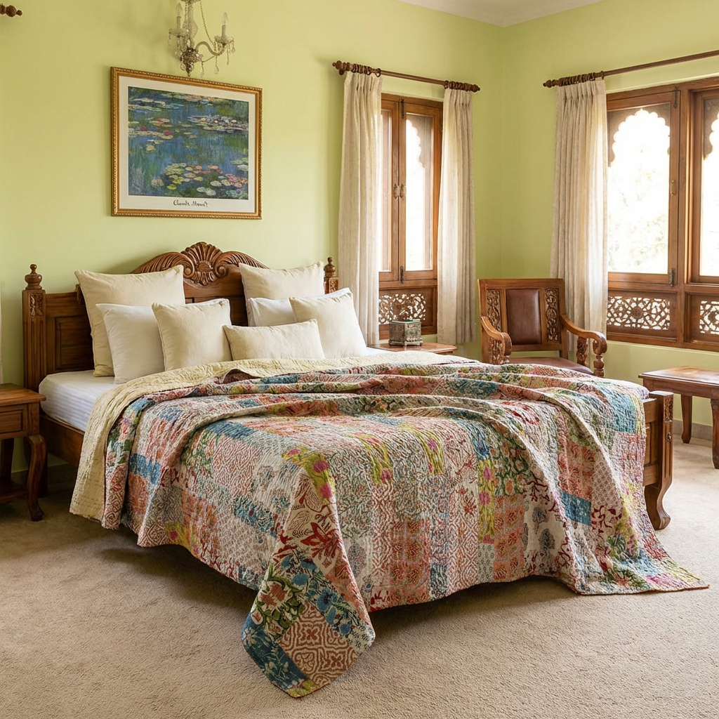 Hand Quilted Kantha Patchwork Quilt Artisan-Made Elegance by Roopantaran 262046