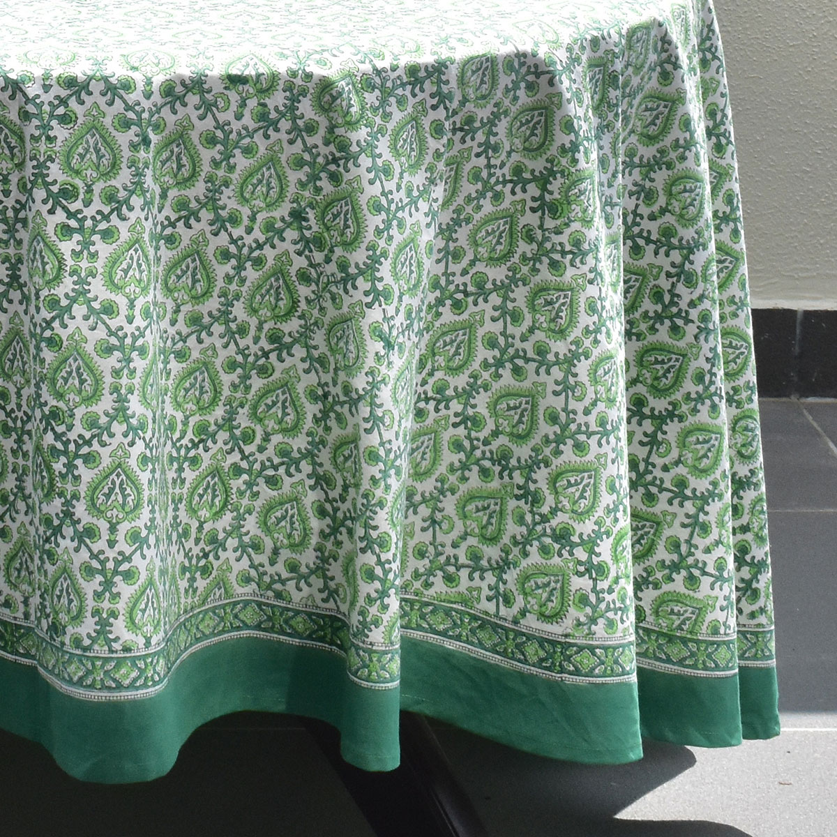 Round 220 cms Cotton French Design Table Cover Mughal Green 202522