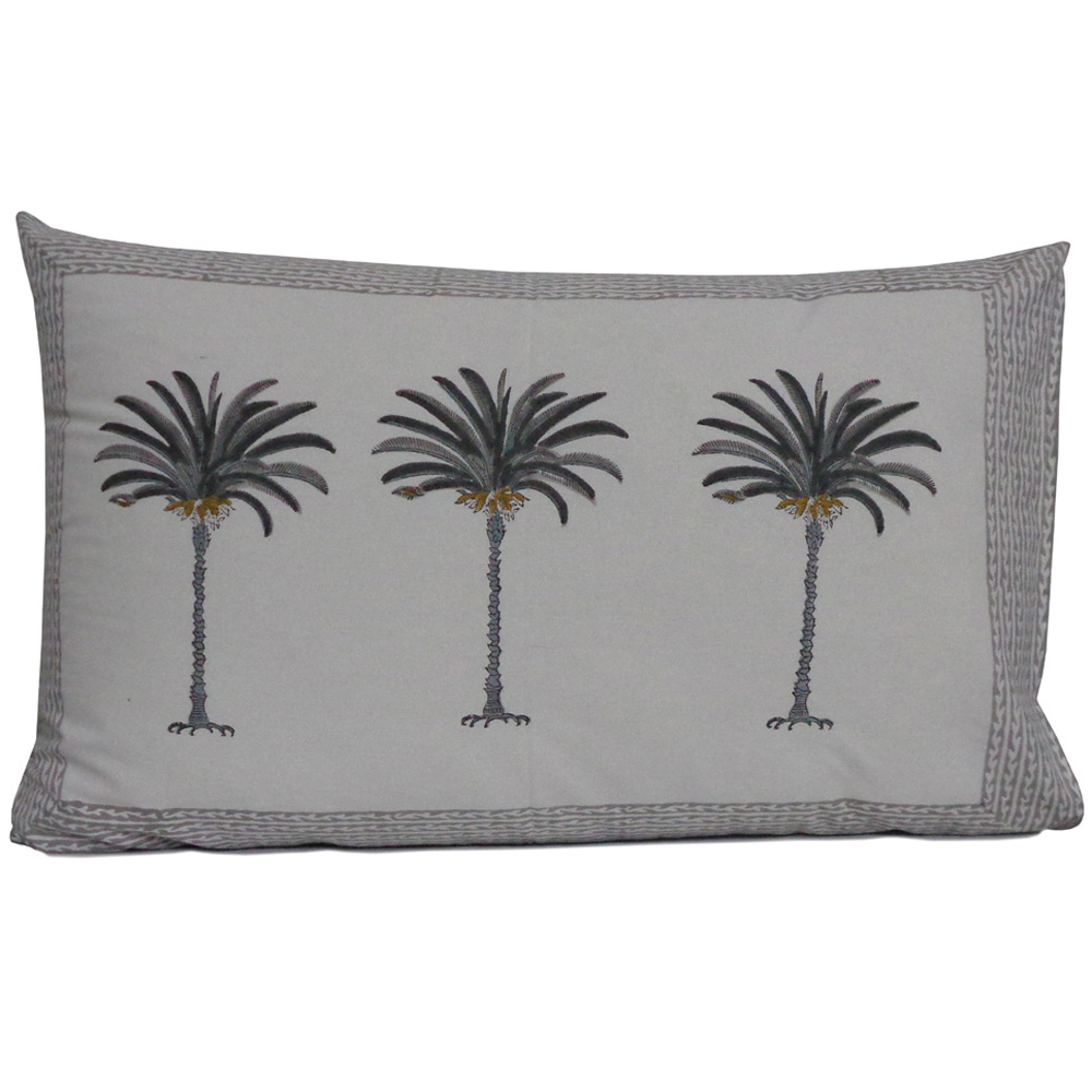 Hand Block Printed Cotton Pillows Cover 50x70 cm Set of 2 Palm Tree Grey 104908
