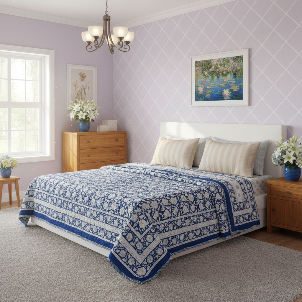 Hand Block Printed Cotton Queen Size Quilt  302015