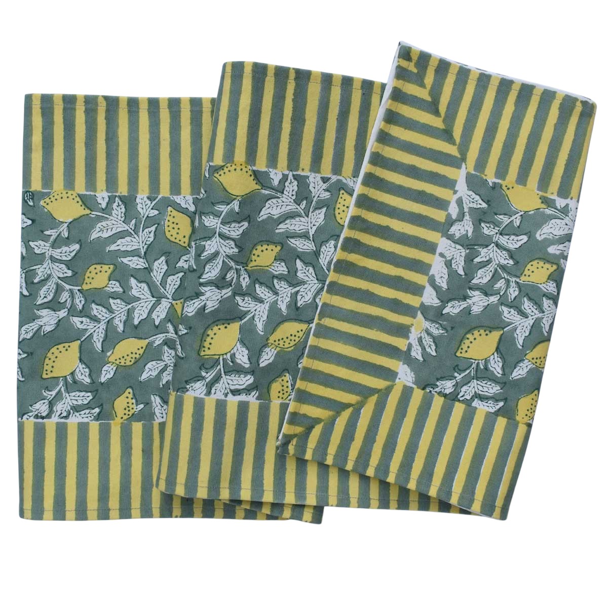 Hand Block Printed Cotton Canvas Table Runner 33x170 cms  Lemon Green 202405