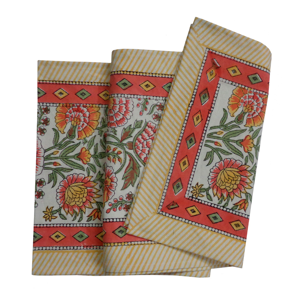 Hand Block Printed Cotton Canvas Table Runner 33x170 cms Reshma Sea Green Open 203253