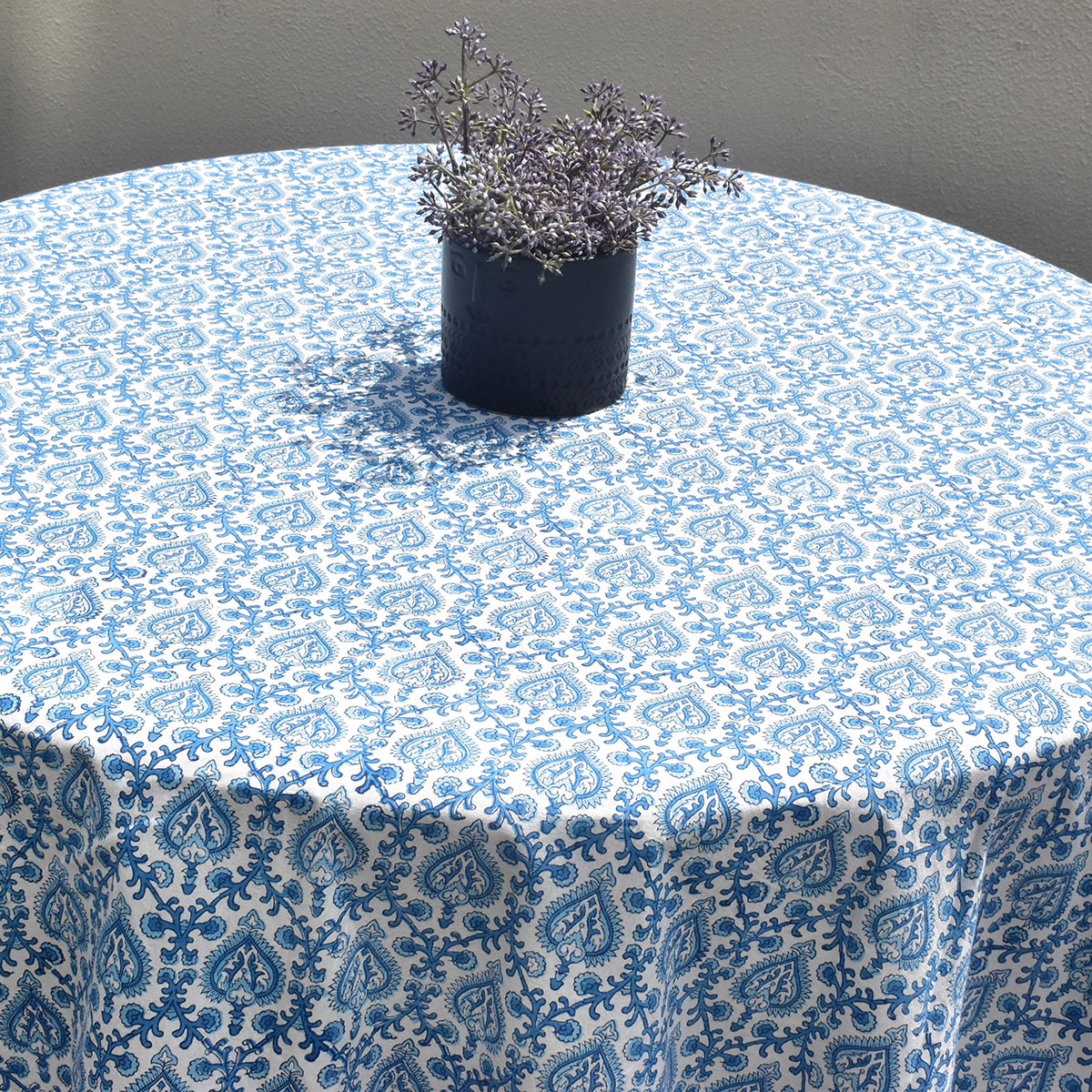 Round 220 cms Cotton French Design Table Cover Mughal Blue 202521
