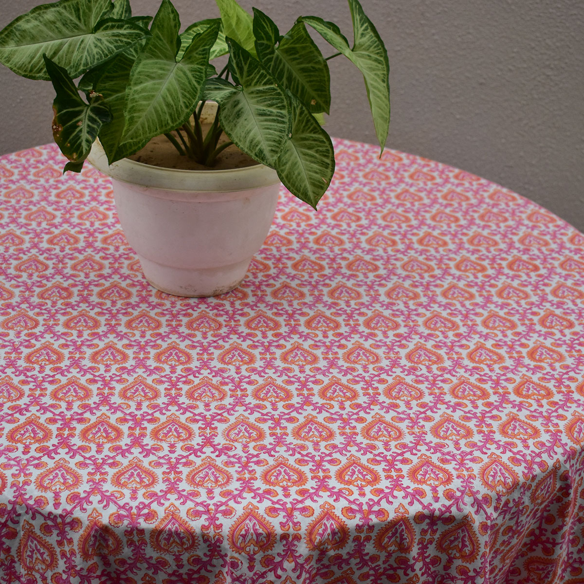 Round 220 cms Cotton French Design Table Cover Mughal Pink Orange 202523