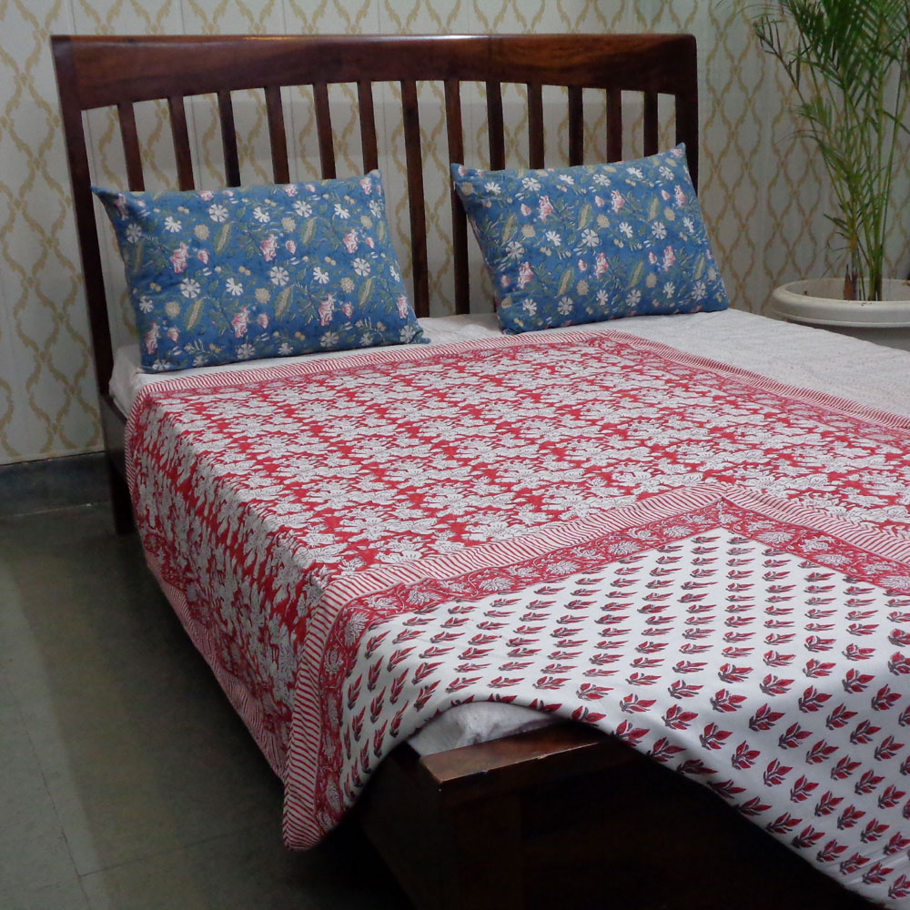 Hand Block Printed Cotton Twin Size Dohar 401395