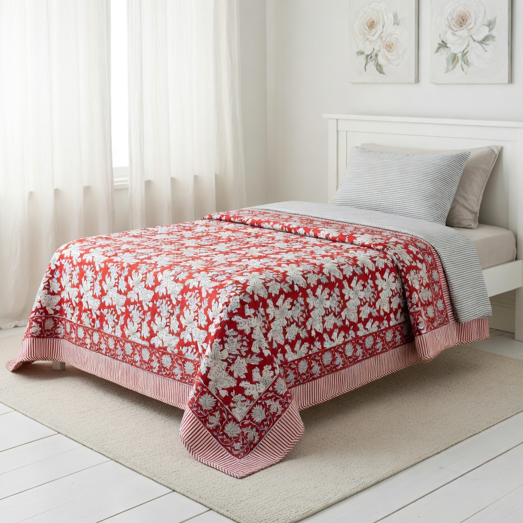 Hand Block Printed Cotton Twin Size Dohar 401395