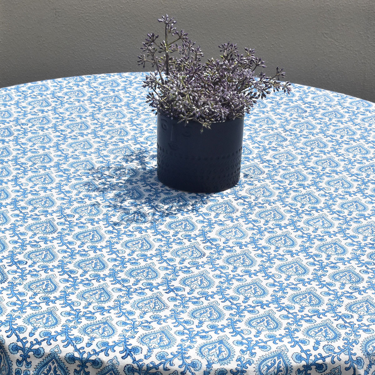 Round 220 cms Cotton French Design Table Cover Mughal Blue 202521