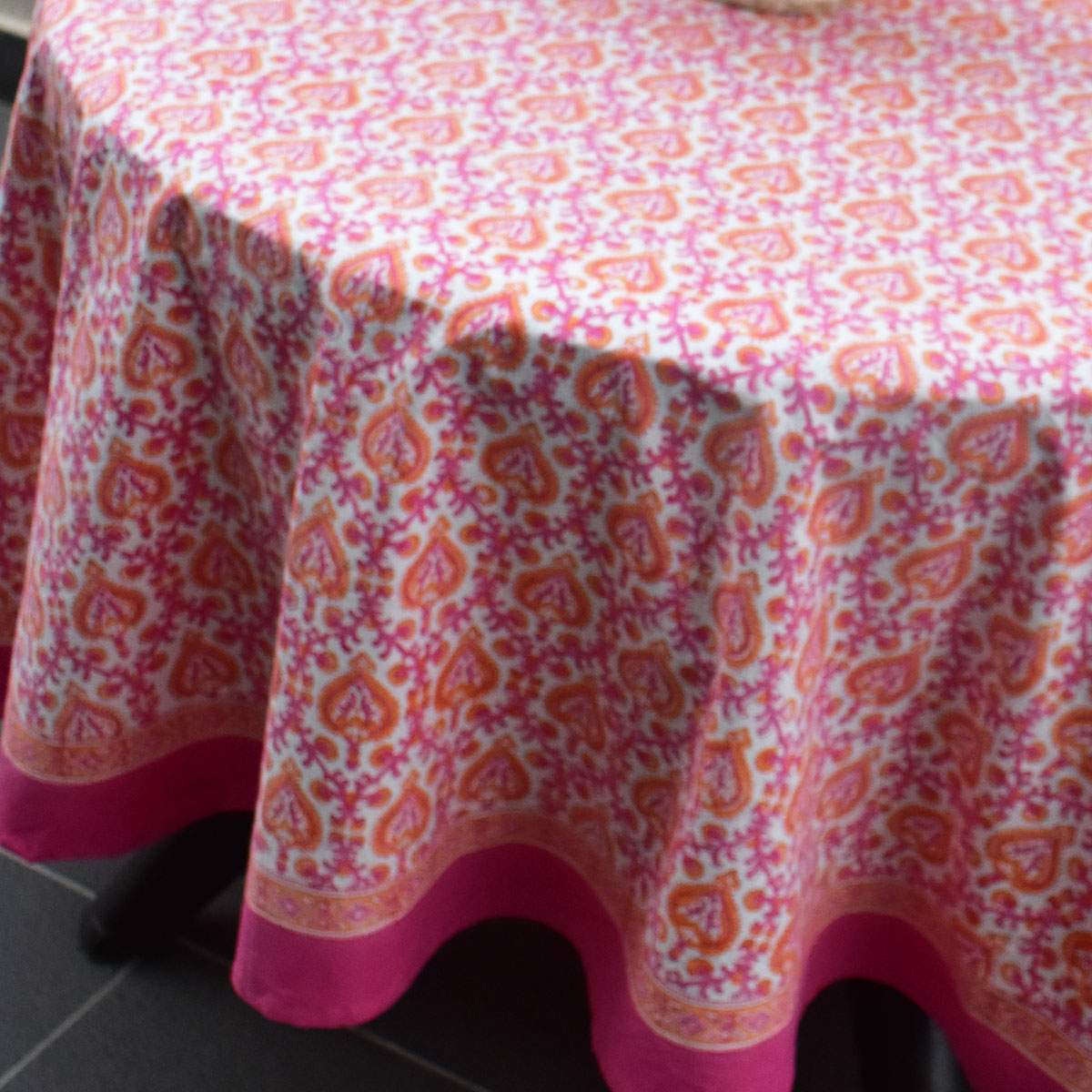 Round 220 cms Cotton French Design Table Cover Mughal Pink Orange 202523