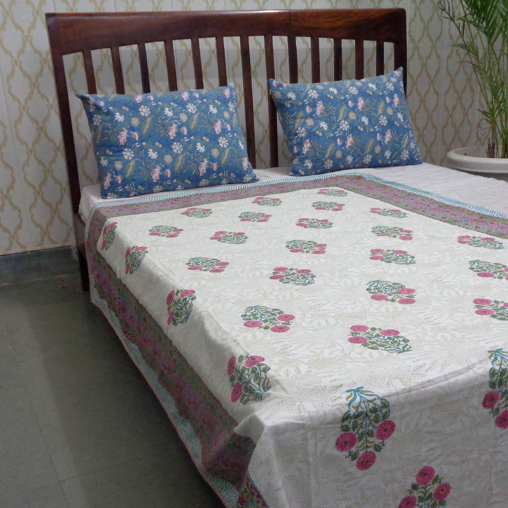 Hand Block Printed Cotton Twin Size Dohar Flower Candy 501686