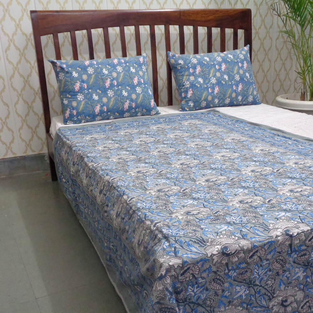 Hand Block Printed Cotton Twin Size Dohar Amarnath Grey 501742