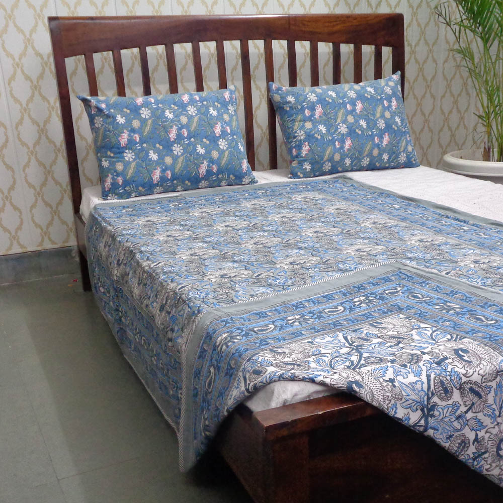 Hand Block Printed Cotton Twin Size Dohar Amarnath Grey Gud 108994